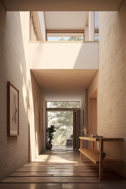 Sunlit minimalist hallway